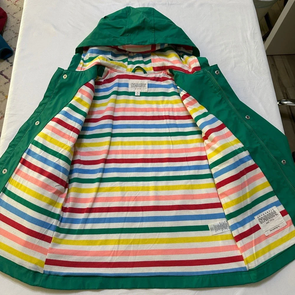 Gymboree Boys Girls Rain Jacket Size M 7-8 Striped Lining Hooded Preppy Nautical